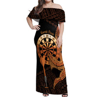 Aloha Hawaii Darts Off Shoulder Maxi Dress Dart Board With Polynesian Shark - Gold LT14 Women Gold - Polynesian Pride