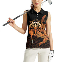 Aloha Hawaii Darts Women Sleeveless Polo Shirt Dart Board With Polynesian Shark - Gold