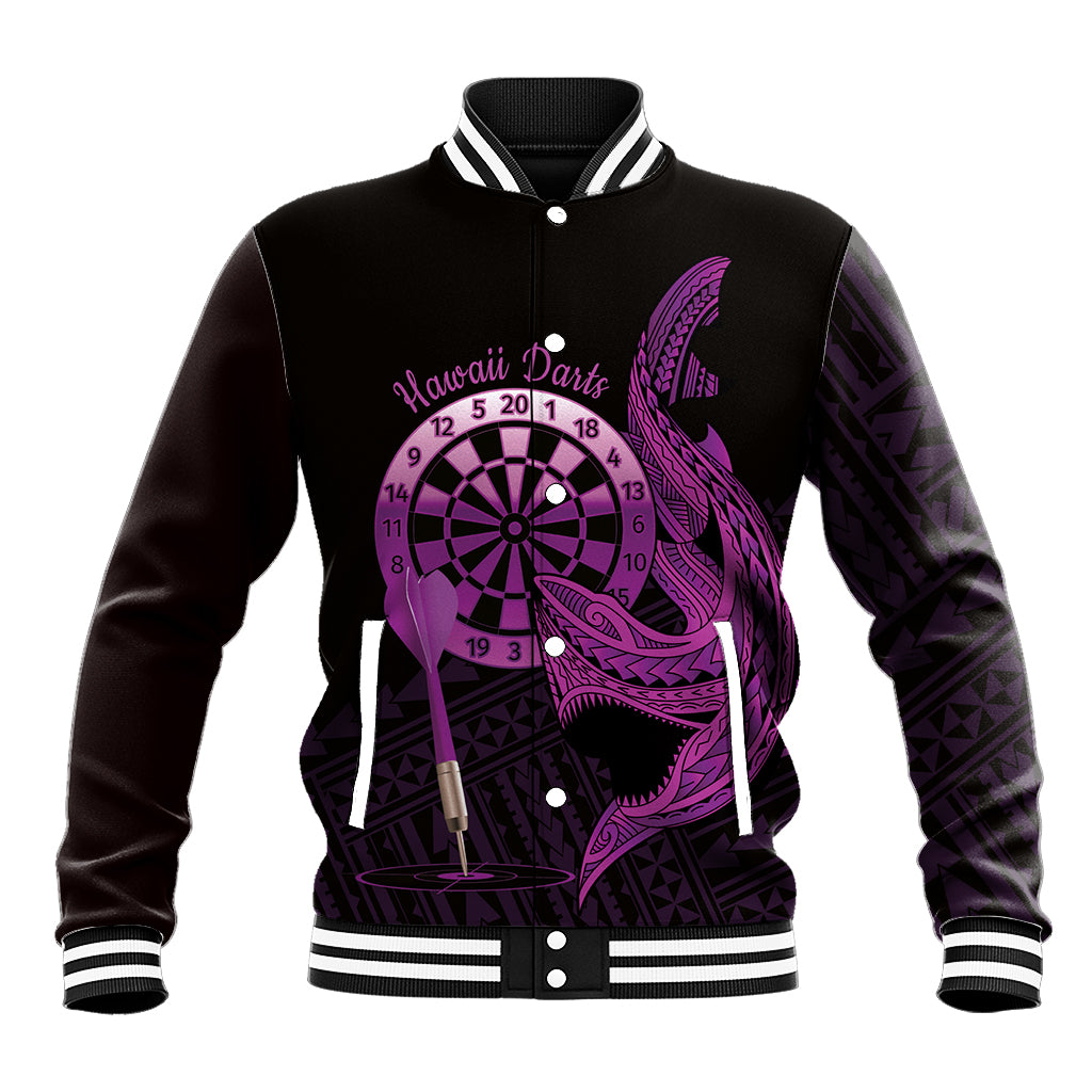 Aloha Hawaii Darts Baseball Jacket Dart Board With Polynesian Shark - Purple