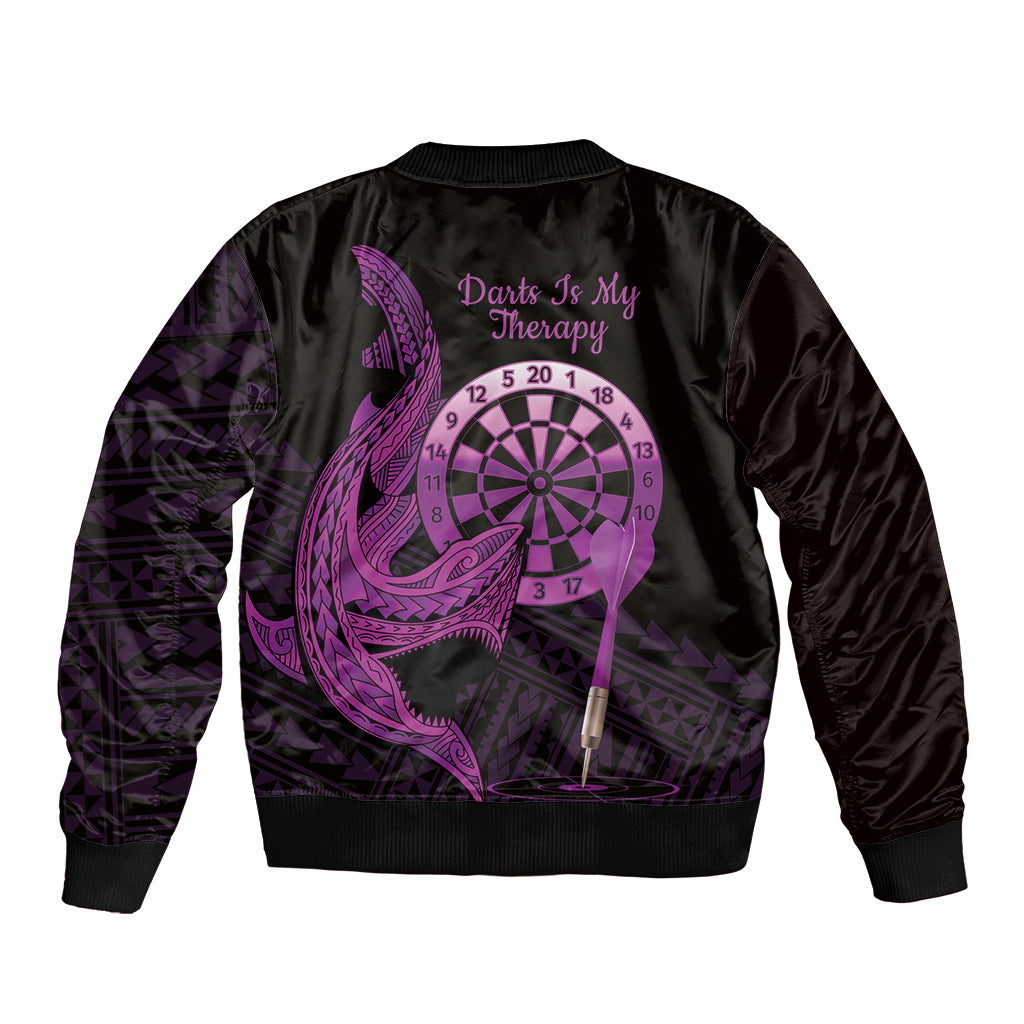 Aloha Hawaii Darts Bomber Jacket Dart Board With Polynesian Shark - Purple