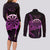 Aloha Hawaii Darts Couples Matching Long Sleeve Bodycon Dress and Long Sleeve Button Shirt Dart Board With Polynesian Shark - Purple