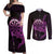 Aloha Hawaii Darts Couples Matching Off Shoulder Maxi Dress and Long Sleeve Button Shirt Dart Board With Polynesian Shark - Purple