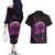 Aloha Hawaii Darts Couples Matching Off The Shoulder Long Sleeve Dress and Hawaiian Shirt Dart Board With Polynesian Shark - Purple