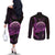 Aloha Hawaii Darts Couples Matching Off The Shoulder Long Sleeve Dress and Long Sleeve Button Shirt Dart Board With Polynesian Shark - Purple
