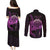 Aloha Hawaii Darts Couples Matching Puletasi and Long Sleeve Button Shirt Dart Board With Polynesian Shark - Purple