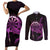 Aloha Hawaii Darts Couples Matching Short Sleeve Bodycon Dress and Long Sleeve Button Shirt Dart Board With Polynesian Shark - Purple