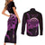 Aloha Hawaii Darts Couples Matching Short Sleeve Bodycon Dress and Long Sleeve Button Shirt Dart Board With Polynesian Shark - Purple