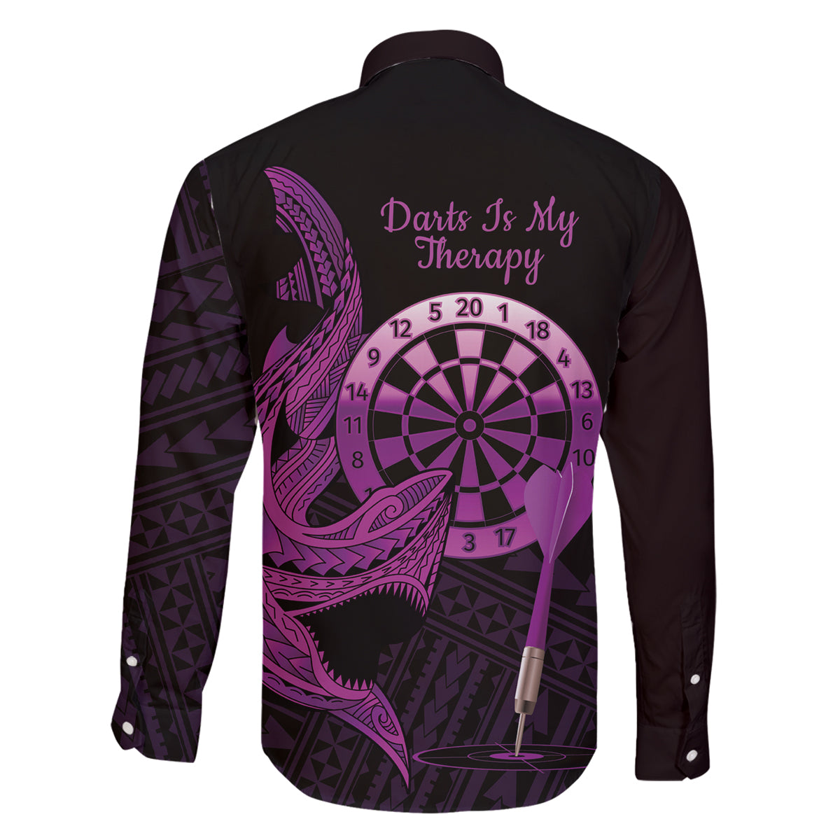 Aloha Hawaii Darts Family Matching Long Sleeve Bodycon Dress and Hawaiian Shirt Dart Board With Polynesian Shark - Purple LT14 - Polynesian Pride