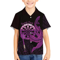 Aloha Hawaii Darts Family Matching Long Sleeve Bodycon Dress and Hawaiian Shirt Dart Board With Polynesian Shark - Purple LT14 Son's Shirt Purple - Polynesian Pride