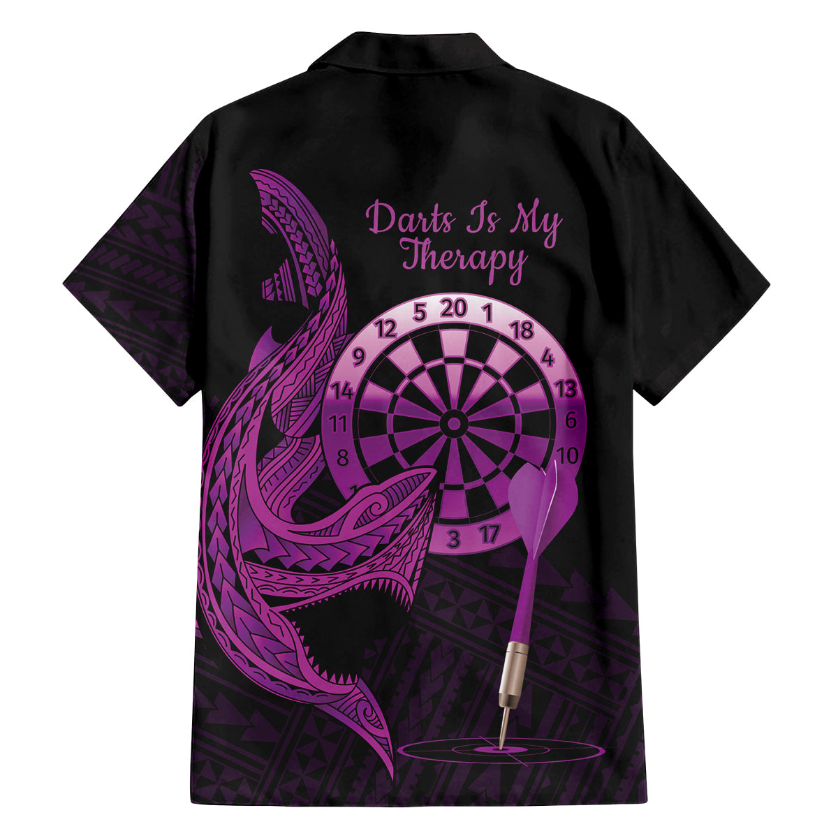 Aloha Hawaii Darts Family Matching Off Shoulder Maxi Dress and Hawaiian Shirt Dart Board With Polynesian Shark - Purple LT14 - Polynesian Pride