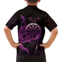 Aloha Hawaii Darts Family Matching Off Shoulder Short Dress and Hawaiian Shirt Dart Board With Polynesian Shark - Purple LT14 - Polynesian Pride
