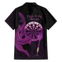 Aloha Hawaii Darts Family Matching Off Shoulder Short Dress and Hawaiian Shirt Dart Board With Polynesian Shark - Purple LT14 - Polynesian Pride