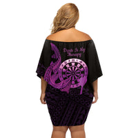 Aloha Hawaii Darts Family Matching Off Shoulder Short Dress and Hawaiian Shirt Dart Board With Polynesian Shark - Purple LT14 - Polynesian Pride