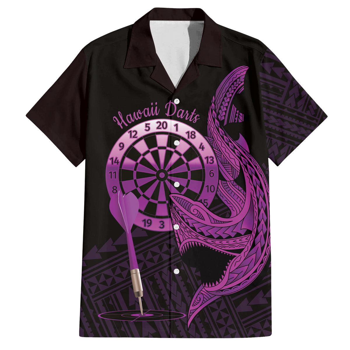 Aloha Hawaii Darts Family Matching Puletasi and Hawaiian Shirt Dart Board With Polynesian Shark - Purple