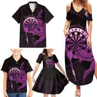 Aloha Hawaii Darts Family Matching Summer Maxi Dress and Hawaiian Shirt Dart Board With Polynesian Shark - Purple LT14 - Polynesian Pride