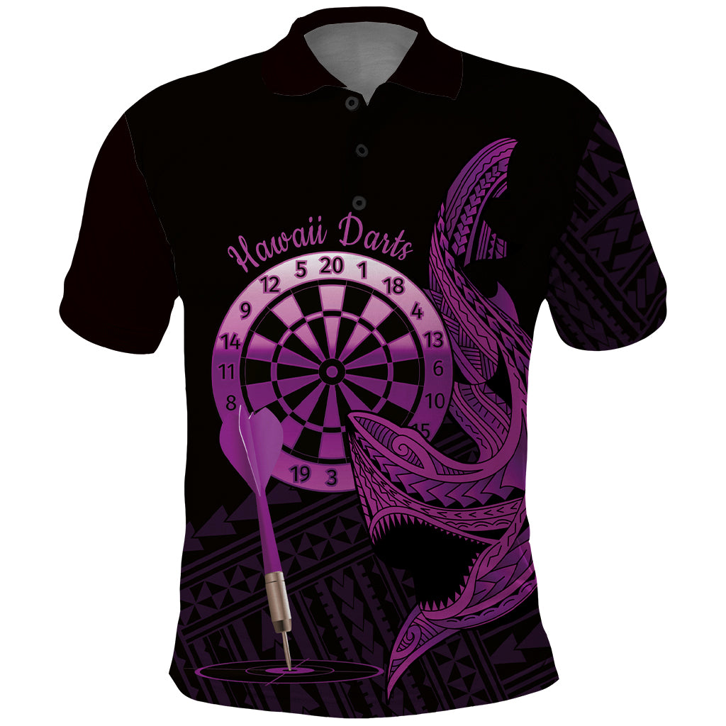 Aloha Hawaii Darts Polo Shirt Dart Board With Polynesian Shark - Purple