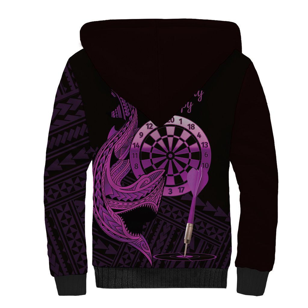 Aloha Hawaii Darts Sherpa Hoodie Dart Board With Polynesian Shark - Purple