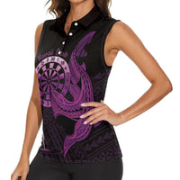Aloha Hawaii Darts Women Sleeveless Polo Shirt Dart Board With Polynesian Shark - Purple