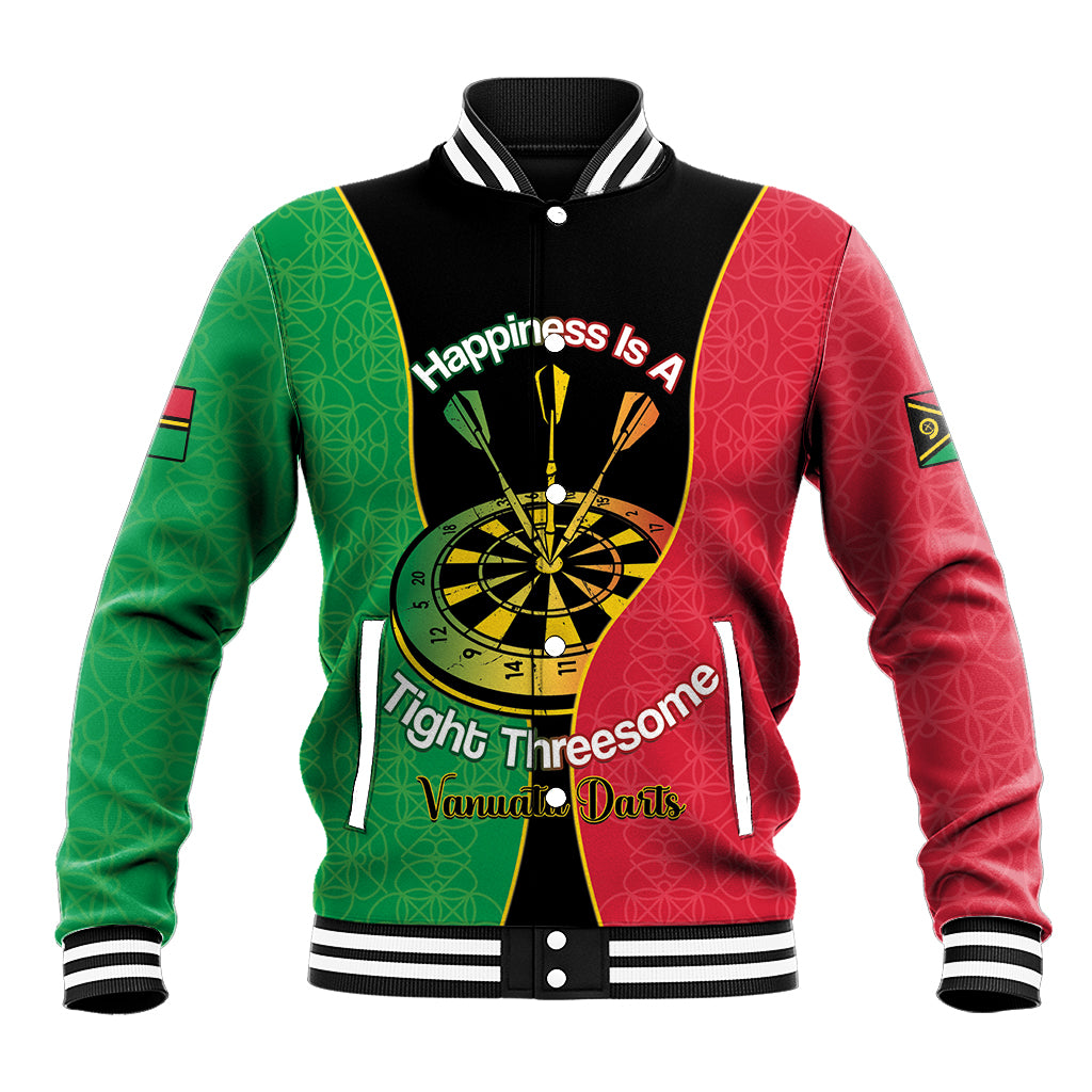 Personalised Vanuatu Darts Baseball Jacket Happiness Is A Tight Threesome Sand Drawing Art