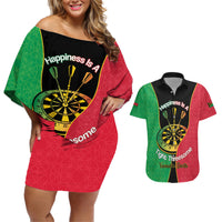 Personalised Vanuatu Darts Couples Matching Off Shoulder Short Dress and Hawaiian Shirt Happiness Is A Tight Threesome Sand Drawing Art