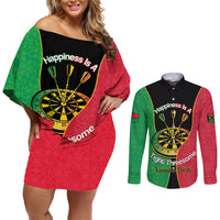Personalised Vanuatu Darts Couples Matching Off Shoulder Short Dress and Long Sleeve Button Shirt Happiness Is A Tight Threesome Sand Drawing Art