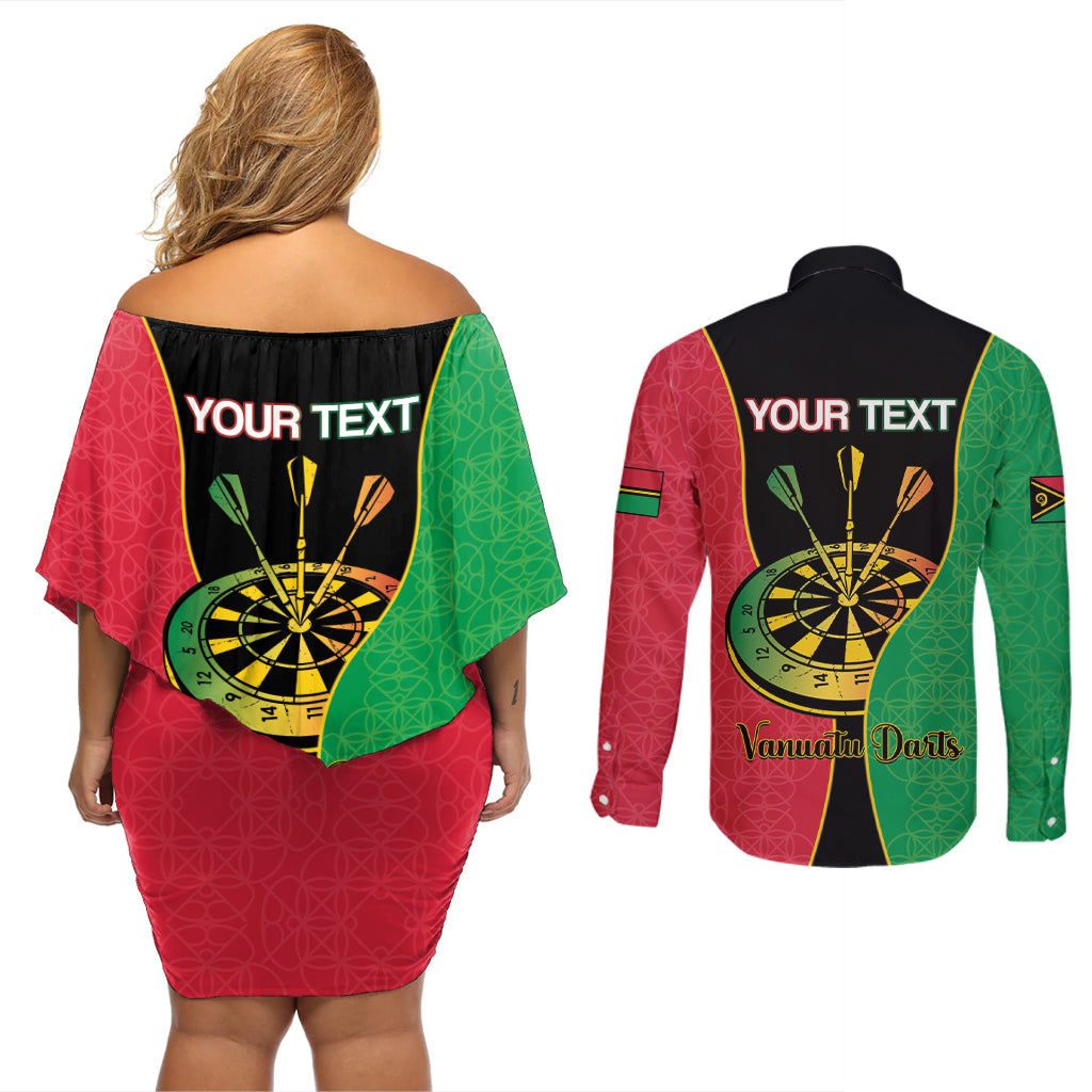 Personalised Vanuatu Darts Couples Matching Off Shoulder Short Dress and Long Sleeve Button Shirt Happiness Is A Tight Threesome Sand Drawing Art