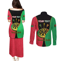 Personalised Vanuatu Darts Couples Matching Puletasi and Long Sleeve Button Shirt Happiness Is A Tight Threesome Sand Drawing Art