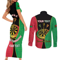 Personalised Vanuatu Darts Couples Matching Short Sleeve Bodycon Dress and Long Sleeve Button Shirt Happiness Is A Tight Threesome Sand Drawing Art