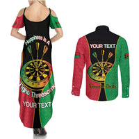 Personalised Vanuatu Darts Couples Matching Summer Maxi Dress and Long Sleeve Button Shirt Happiness Is A Tight Threesome Sand Drawing Art