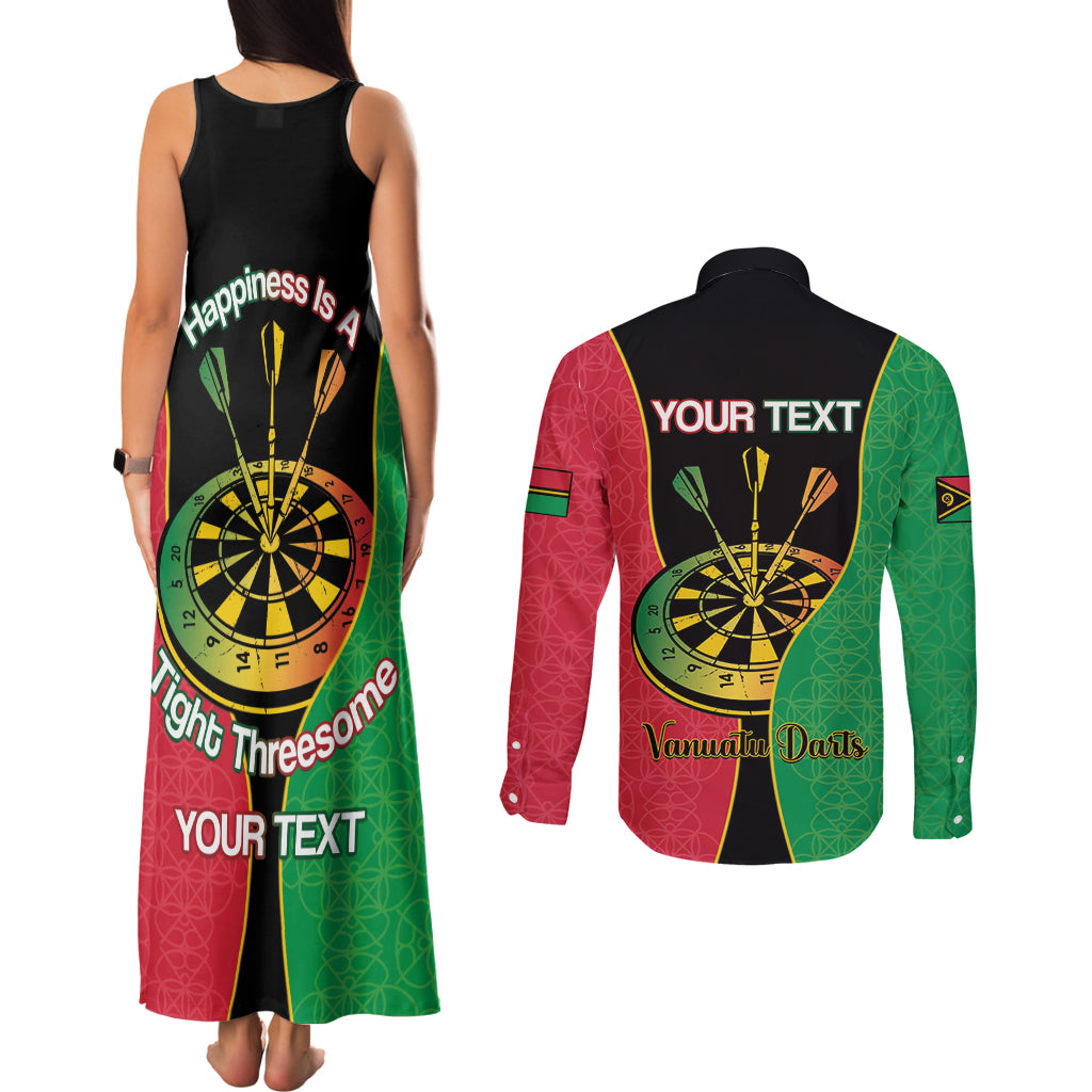 Personalised Vanuatu Darts Couples Matching Tank Maxi Dress and Long Sleeve Button Shirt Happiness Is A Tight Threesome Sand Drawing Art