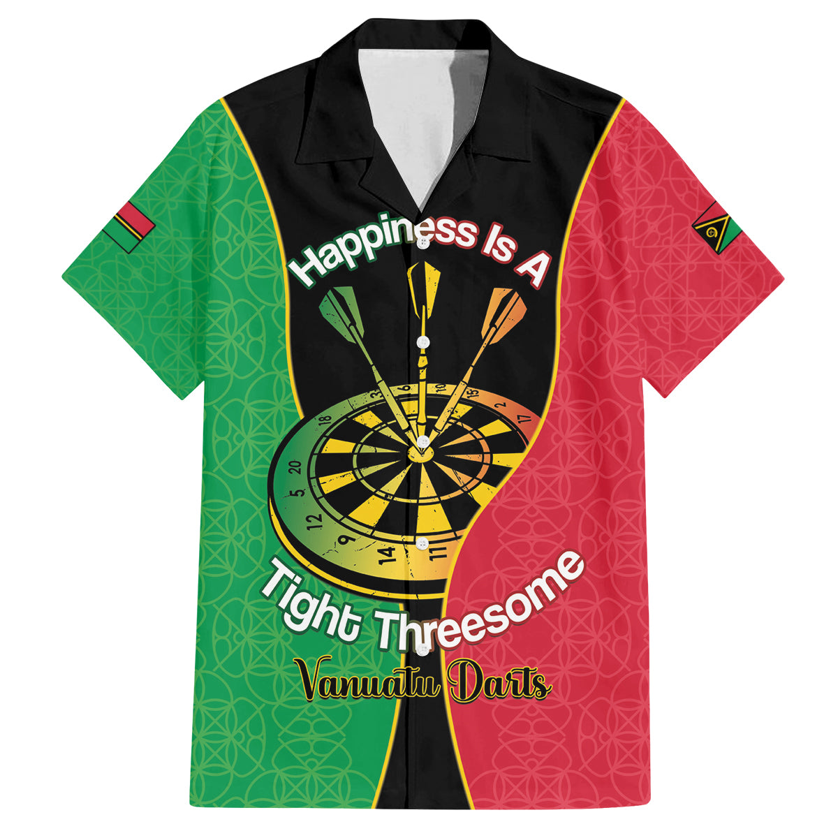 Personalised Vanuatu Darts Family Matching Off The Shoulder Long Sleeve Dress and Hawaiian Shirt Happiness Is A Tight Threesome Sand Drawing Art LT14 Dad's Shirt - Short Sleeve Red - Polynesian Pride