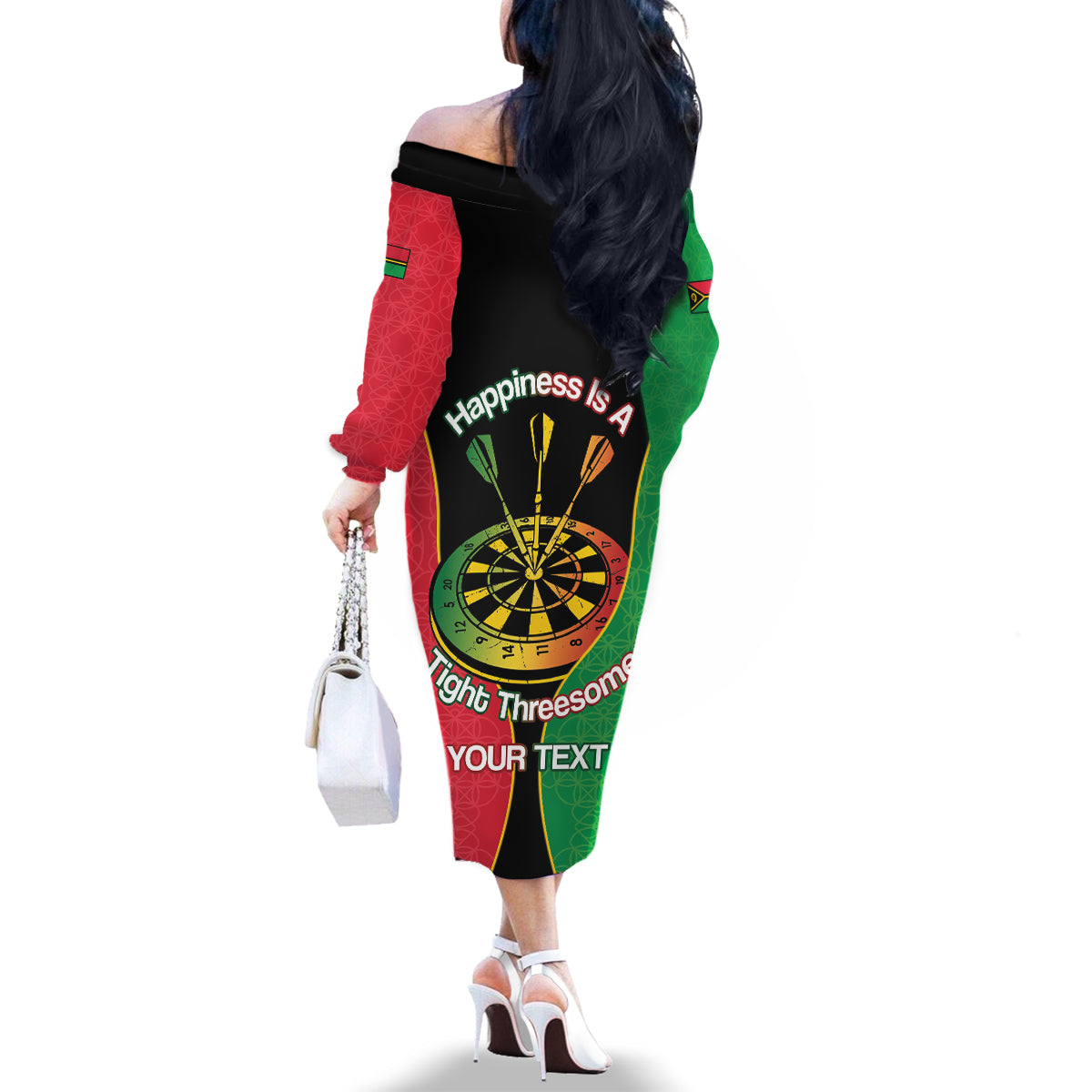Personalised Vanuatu Darts Family Matching Off The Shoulder Long Sleeve Dress and Hawaiian Shirt Happiness Is A Tight Threesome Sand Drawing Art LT14 - Polynesian Pride