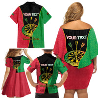 Personalised Vanuatu Darts Family Matching Off Shoulder Short Dress and Hawaiian Shirt Happiness Is A Tight Threesome Sand Drawing Art LT14 - Polynesian Pride
