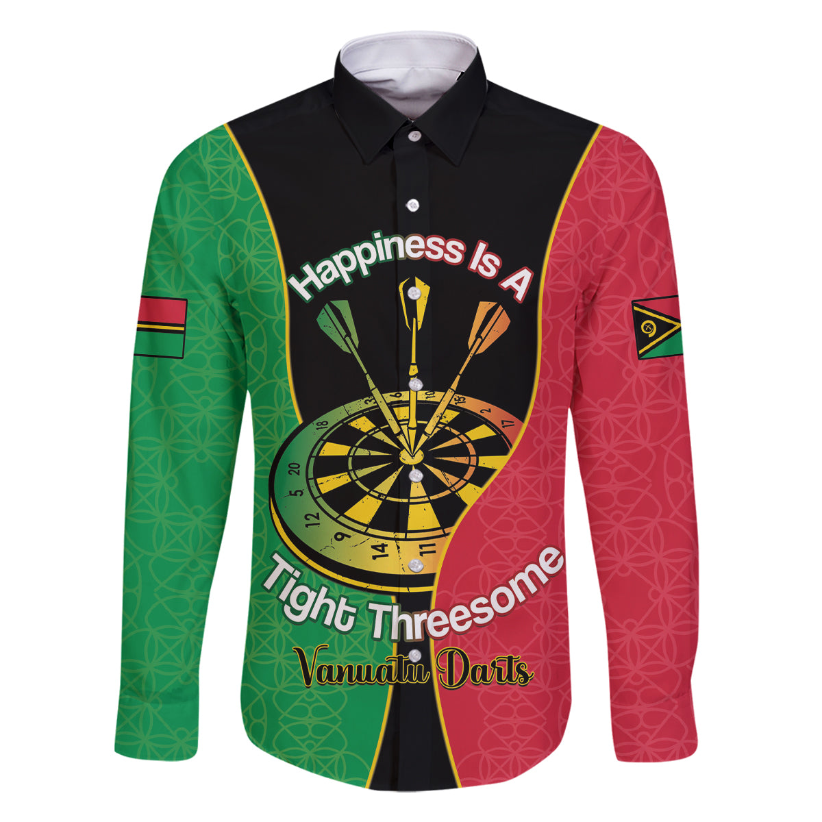 Personalised Vanuatu Darts Family Matching Tank Maxi Dress and Hawaiian Shirt Happiness Is A Tight Threesome Sand Drawing Art LT14 Dad's Shirt - Long Sleeve Red - Polynesian Pride
