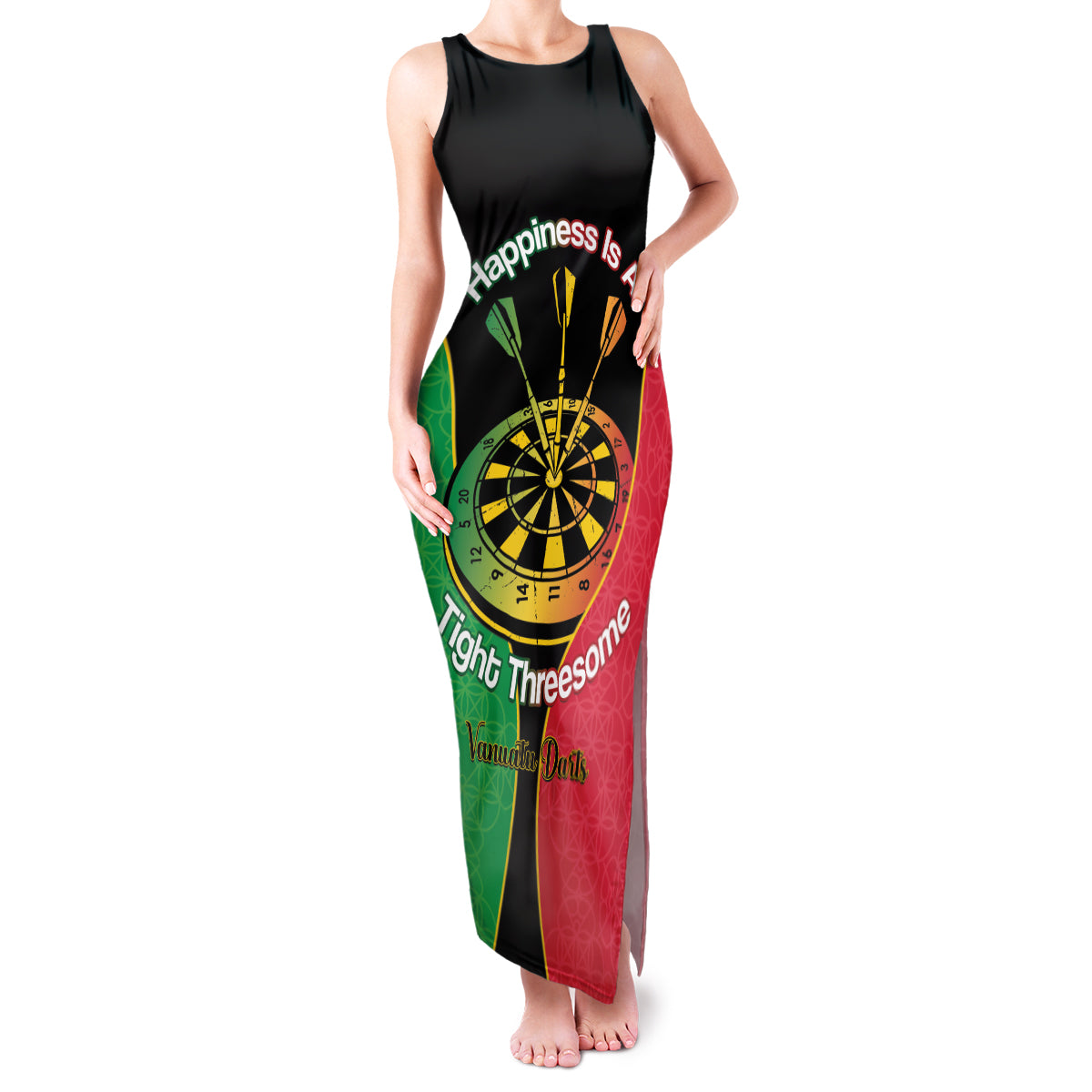 Personalised Vanuatu Darts Family Matching Tank Maxi Dress and Hawaiian Shirt Happiness Is A Tight Threesome Sand Drawing Art LT14 Mom's Dress Red - Polynesian Pride