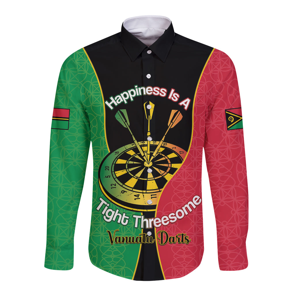 Personalised Vanuatu Darts Long Sleeve Button Shirt Happiness Is A Tight Threesome Sand Drawing Art