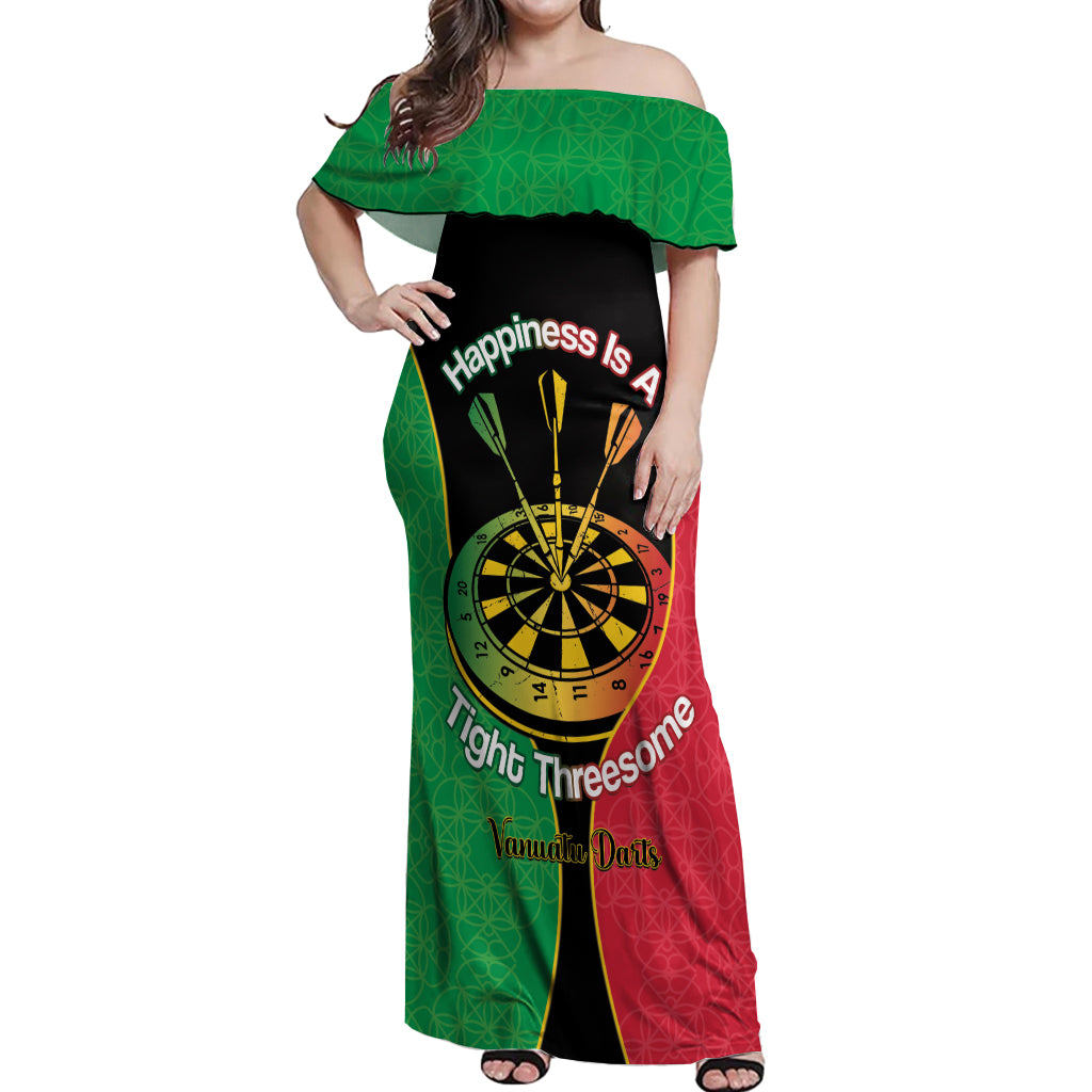 Personalised Vanuatu Darts Off Shoulder Maxi Dress Happiness Is A Tight Threesome Sand Drawing Art