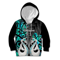 Personalised New Zealand Kid Hoodie Te Manaia Mangopare Maori And Fern Turquoise Style LT14 Hoodie Turquoise - Polynesian Pride