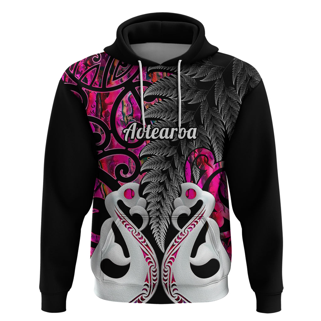 Custom New Zealand Hoodie Te Manaia Mangopare Maori and Fern Pink Style LT14 Pullover Hoodie Pink - Polynesian Pride