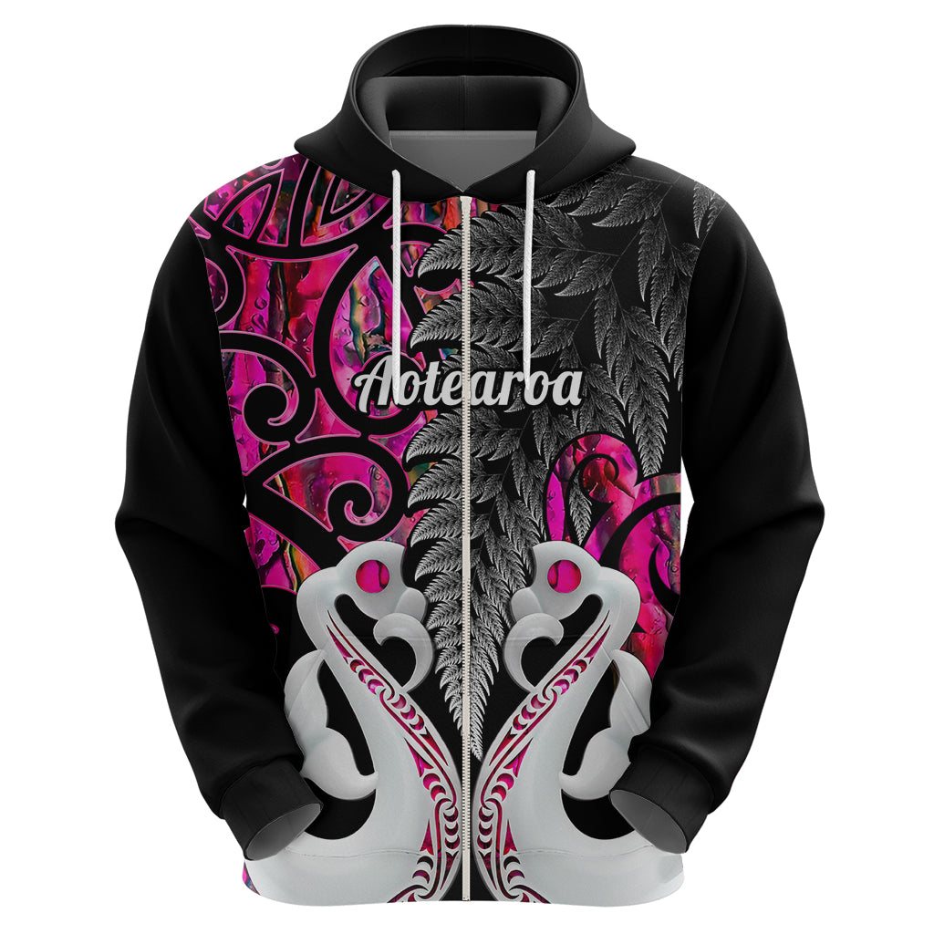 Custom New Zealand Hoodie Te Manaia Mangopare Maori and Fern Pink Style LT14 - Polynesian Pride