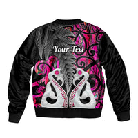 Personalised New Zealand Sleeve Zip Bomber Jacket Te Manaia Mangopare Maori And Fern Pink Style LT14 - Polynesian Pride