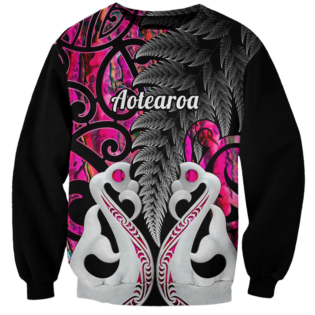 Personalised New Zealand Sweatshirt Te Manaia Mangopare Maori And Fern Pink Style LT14 Unisex Pink - Polynesian Pride