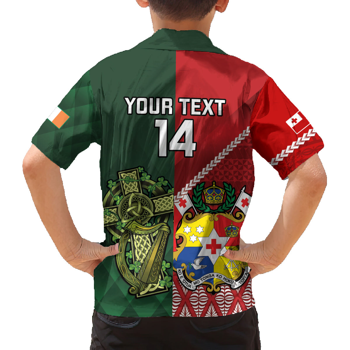 Custom Tonga And Ireland Rugby Family Matching Long Sleeve Bodycon Dress and Hawaiian Shirt Ikale Tahi With Shamrocks LT14 - Polynesian Pride