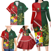 Custom Tonga And Ireland Rugby Family Matching Long Sleeve Bodycon Dress and Hawaiian Shirt Ikale Tahi With Shamrocks LT14 - Polynesian Pride
