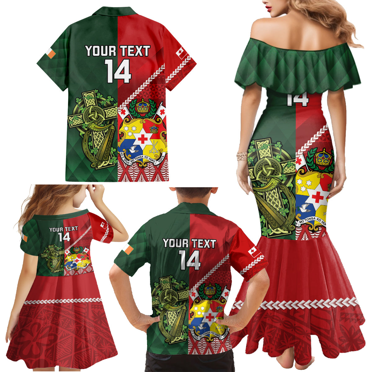 Custom Samoa And Ireland Rugby Family Matching Mermaid Dress and Hawaiian Shirt Ikale Tahi With Shamrocks