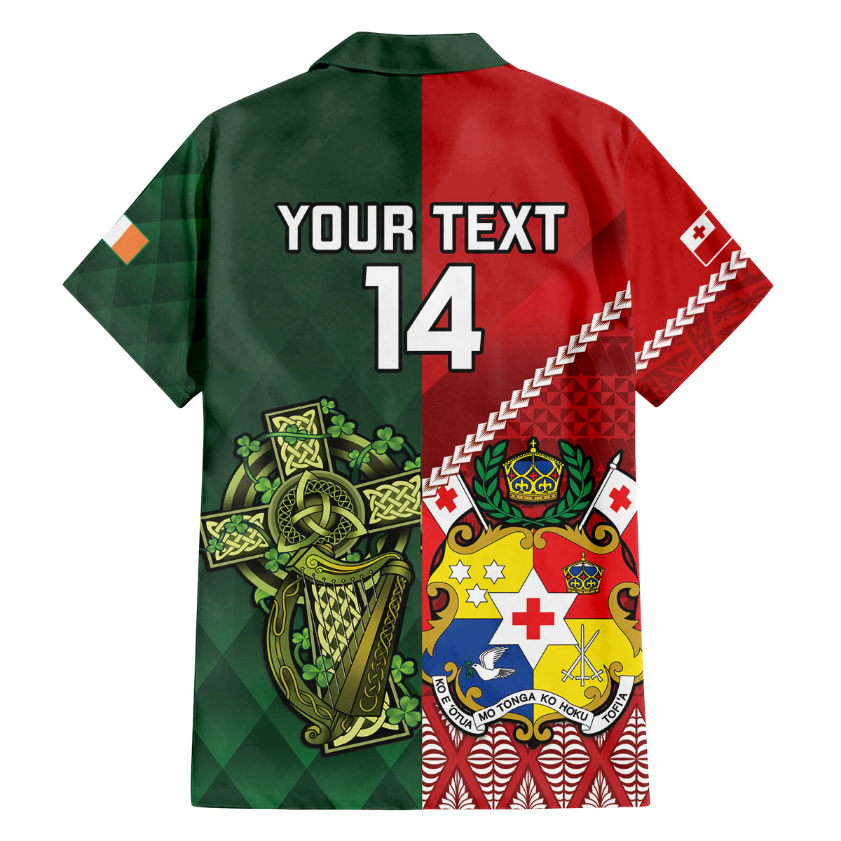Custom Tonga And Ireland Rugby Family Matching Off The Shoulder Long Sleeve Dress and Hawaiian Shirt Ikale Tahi With Shamrocks LT14 - Polynesian Pride