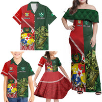Custom Tonga And Ireland Rugby Family Matching Off Shoulder Maxi Dress and Hawaiian Shirt Ikale Tahi With Shamrocks LT14 - Polynesian Pride