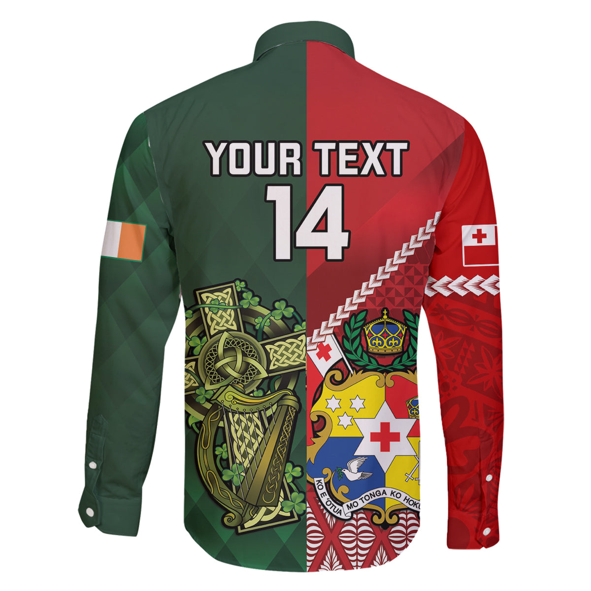 Custom Tonga And Ireland Rugby Family Matching Off Shoulder Maxi Dress and Hawaiian Shirt Ikale Tahi With Shamrocks LT14 - Polynesian Pride