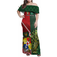 Custom Tonga And Ireland Rugby Family Matching Off Shoulder Maxi Dress and Hawaiian Shirt Ikale Tahi With Shamrocks LT14 Mom's Dress Red - Polynesian Pride