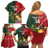 Custom Tonga And Ireland Rugby Family Matching Off Shoulder Short Dress and Hawaiian Shirt Ikale Tahi With Shamrocks LT14 - Polynesian Pride